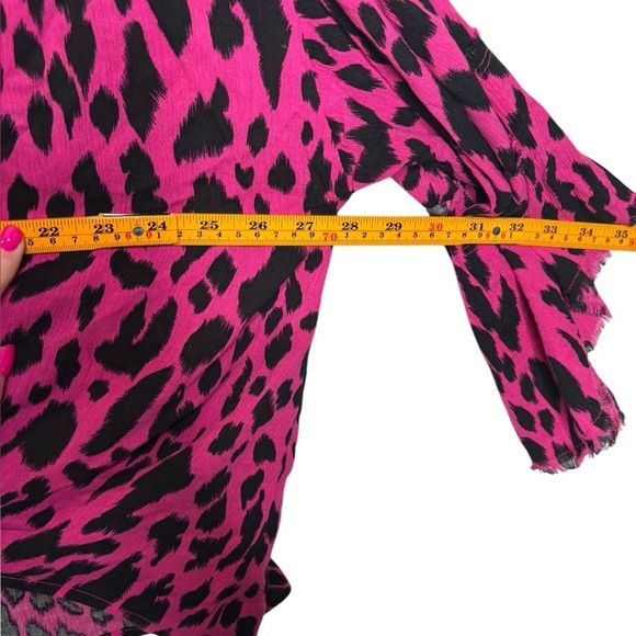 Umgee Oversized Boho Fringe Fuchsia Animal Print Tie Waist Wrap - Picture 9 of 11